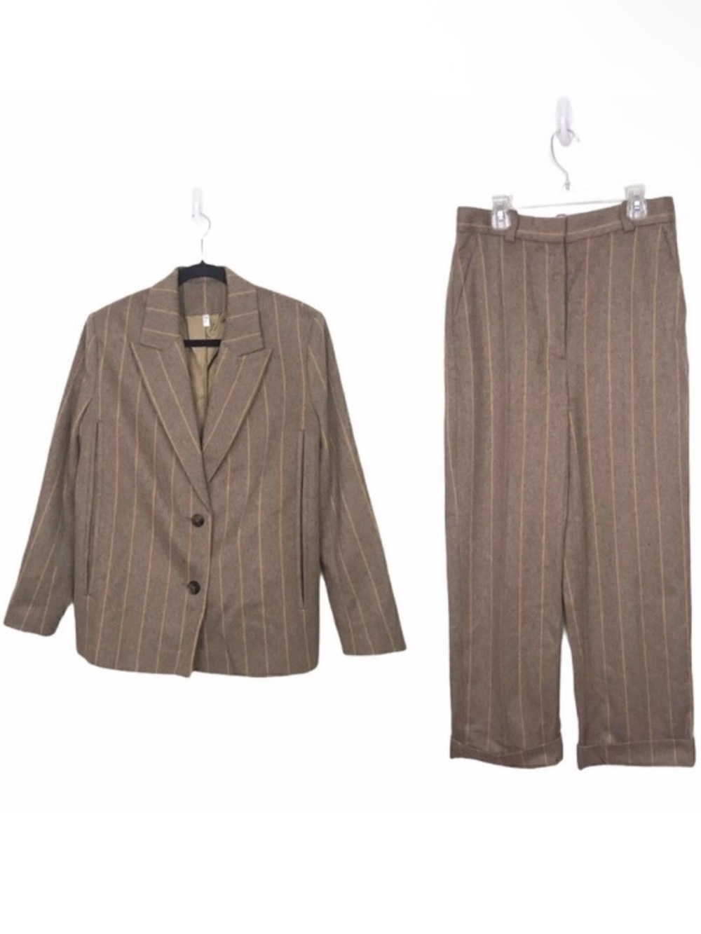 & Other Stories Tan Pinstripe Cape Blazer & Trouser Set Size 4